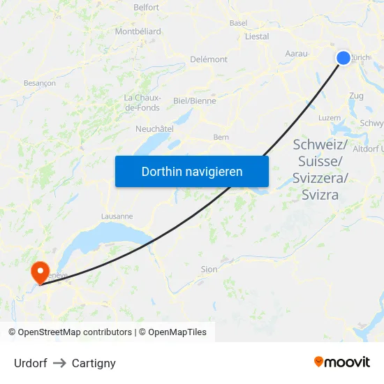Urdorf to Cartigny map