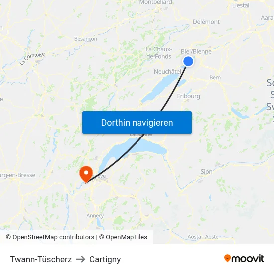 Twann-Tüscherz to Cartigny map