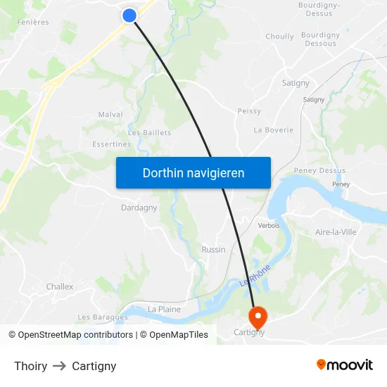 Thoiry to Cartigny map