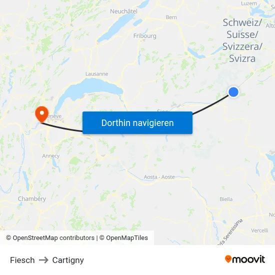 Fiesch to Cartigny map