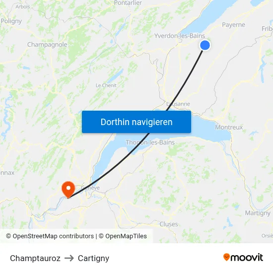 Champtauroz to Cartigny map