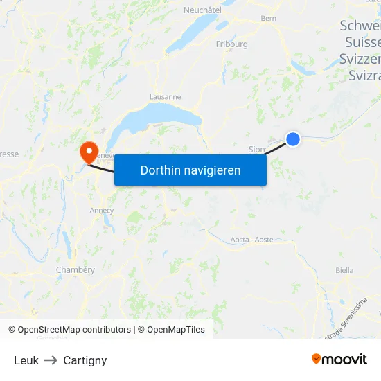 Leuk to Cartigny map