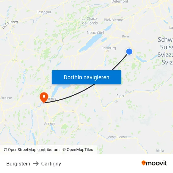 Burgistein to Cartigny map