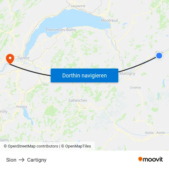 Sion to Cartigny map