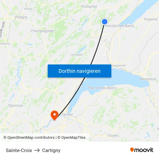 Sainte-Croix to Cartigny map