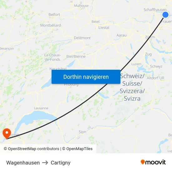 Wagenhausen to Cartigny map