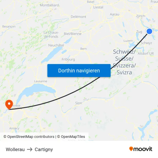 Wollerau to Cartigny map
