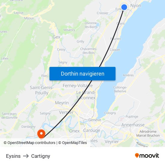 Eysins to Cartigny map