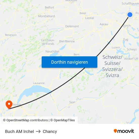 Buch AM Irchel to Chancy map
