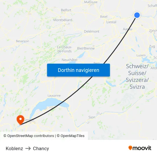 Koblenz to Chancy map