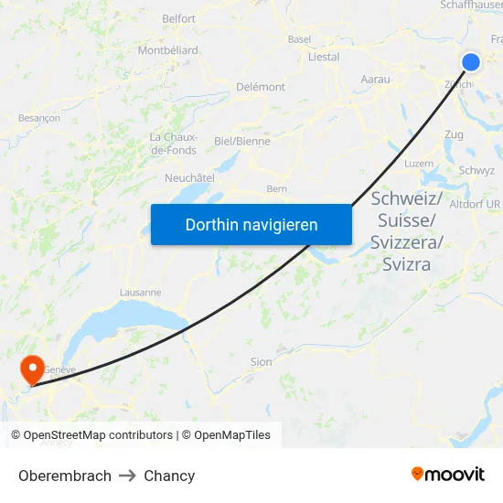Oberembrach to Chancy map