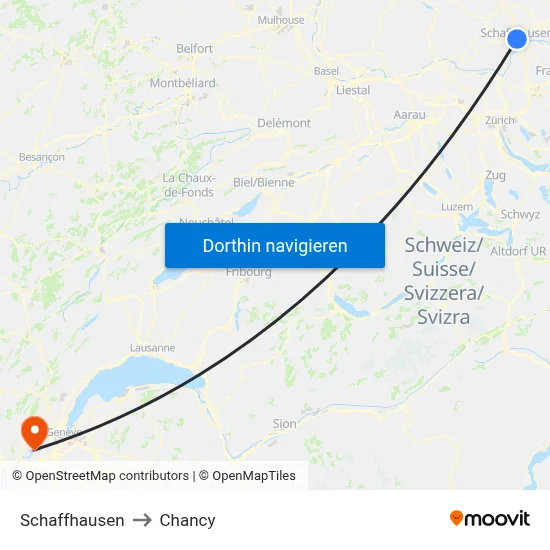 Schaffhausen to Chancy map