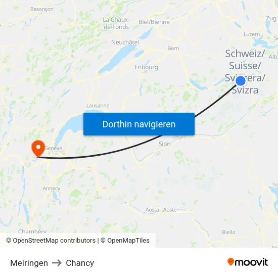 Meiringen to Chancy map