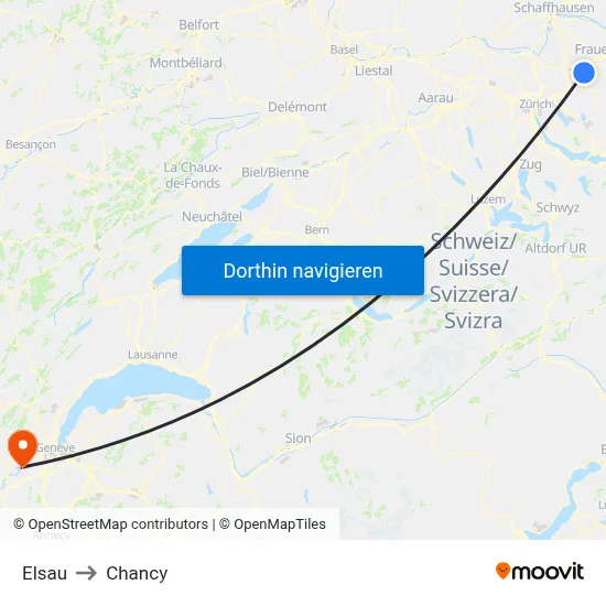 Elsau to Chancy map