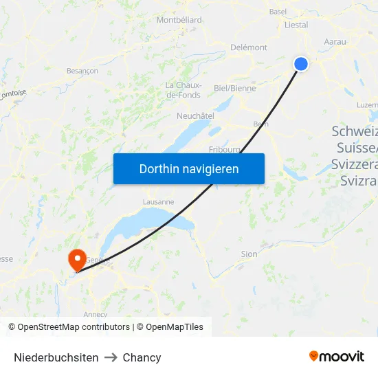 Niederbuchsiten to Chancy map