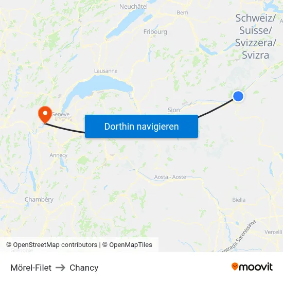 Mörel-Filet to Chancy map
