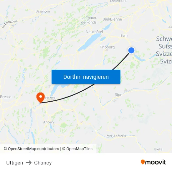 Uttigen to Chancy map