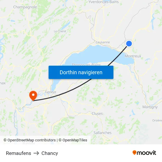 Remaufens to Chancy map