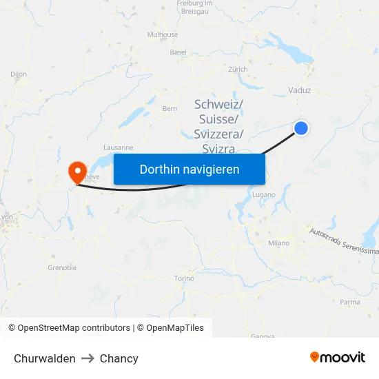 Churwalden to Chancy map
