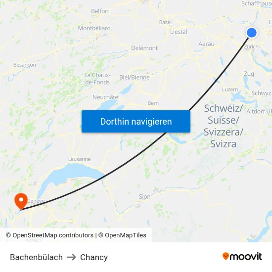 Bachenbülach to Chancy map