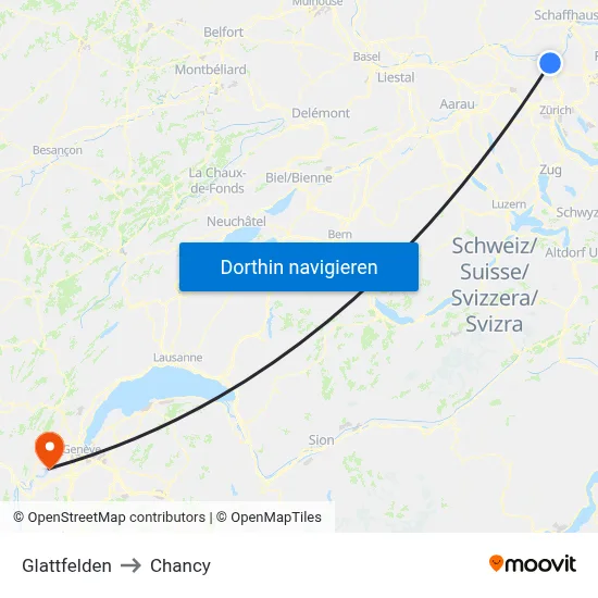 Glattfelden to Chancy map