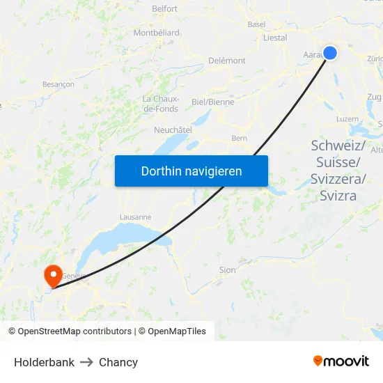 Holderbank to Chancy map