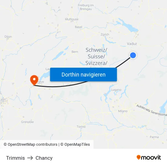 Trimmis to Chancy map