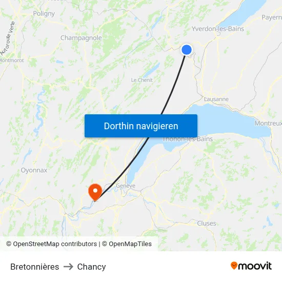 Bretonnières to Chancy map