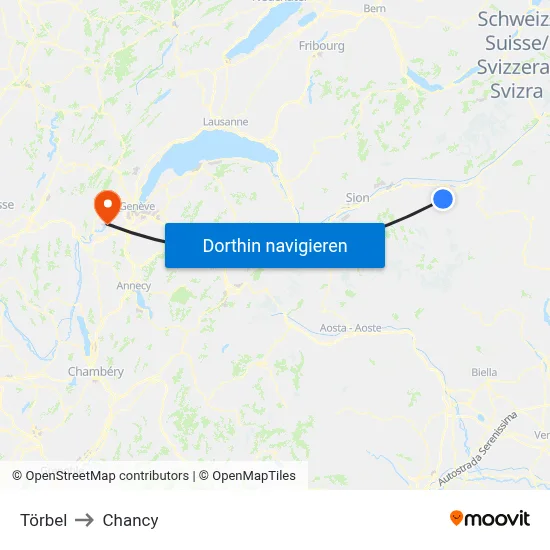 Törbel to Chancy map