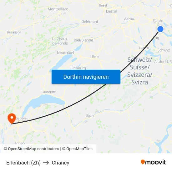 Erlenbach (Zh) to Chancy map