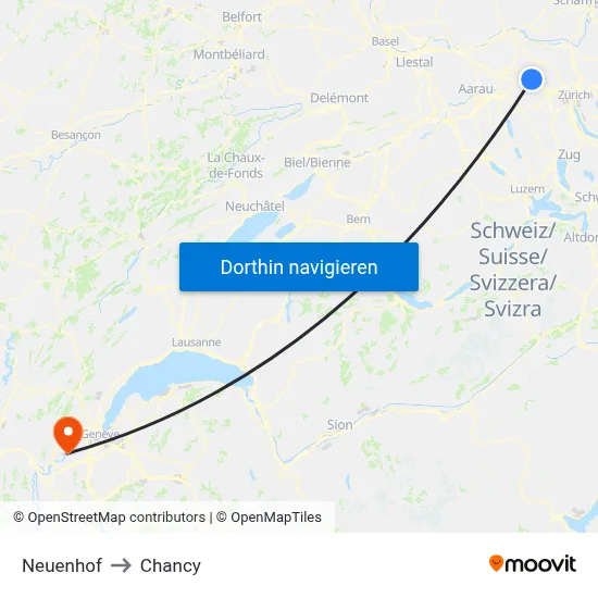 Neuenhof to Chancy map