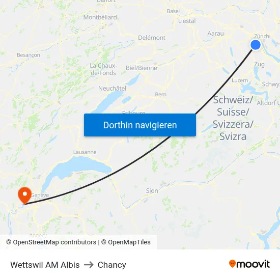 Wettswil AM Albis to Chancy map