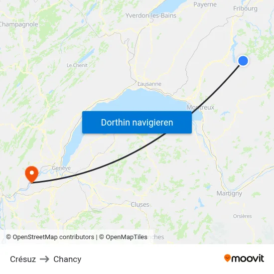 Crésuz to Chancy map