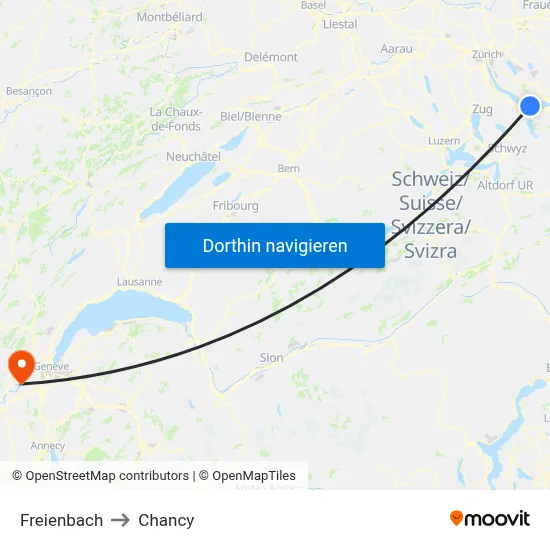 Freienbach to Chancy map