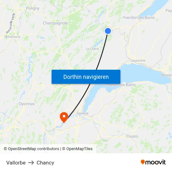 Vallorbe to Chancy map