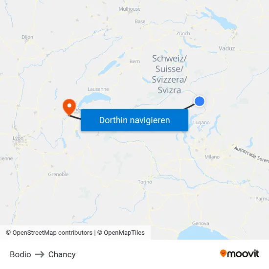Bodio to Chancy map