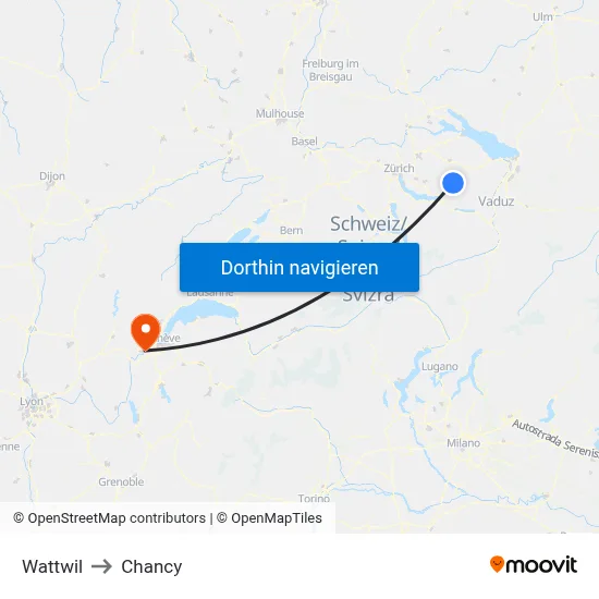 Wattwil to Chancy map