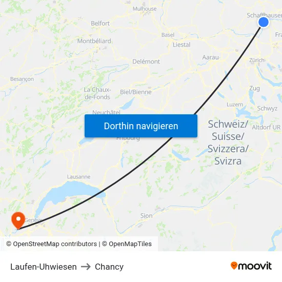 Laufen-Uhwiesen to Chancy map