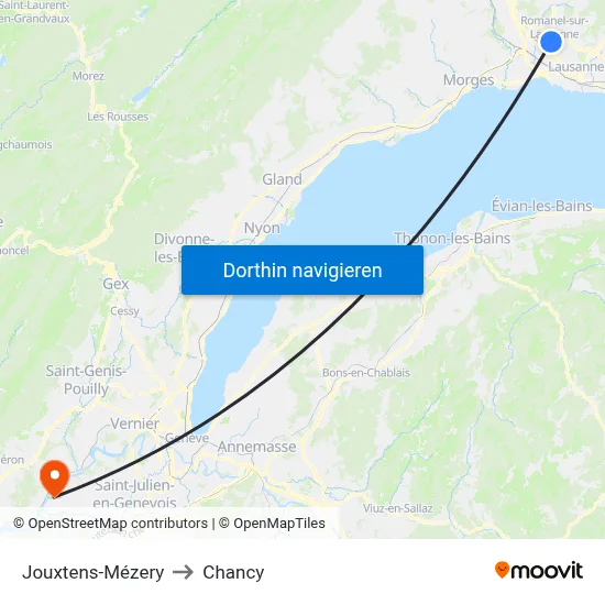Jouxtens-Mézery to Chancy map
