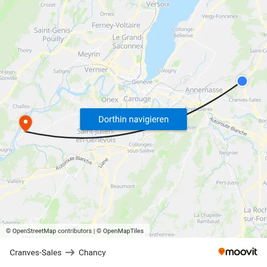 Cranves-Sales to Chancy map