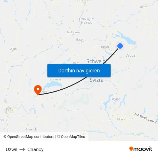 Uzwil to Chancy map