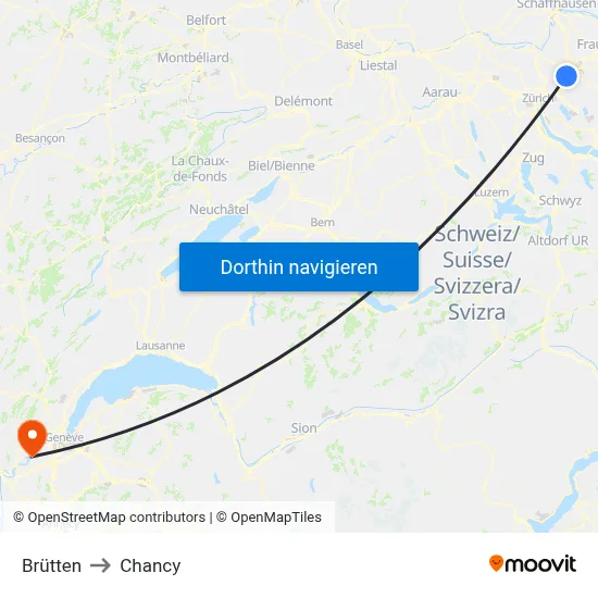 Brütten to Chancy map