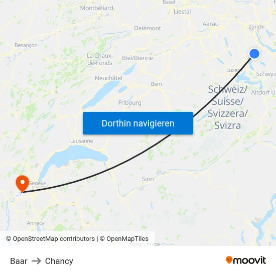Baar to Chancy map