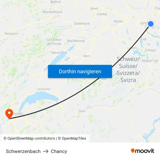 Schwerzenbach to Chancy map