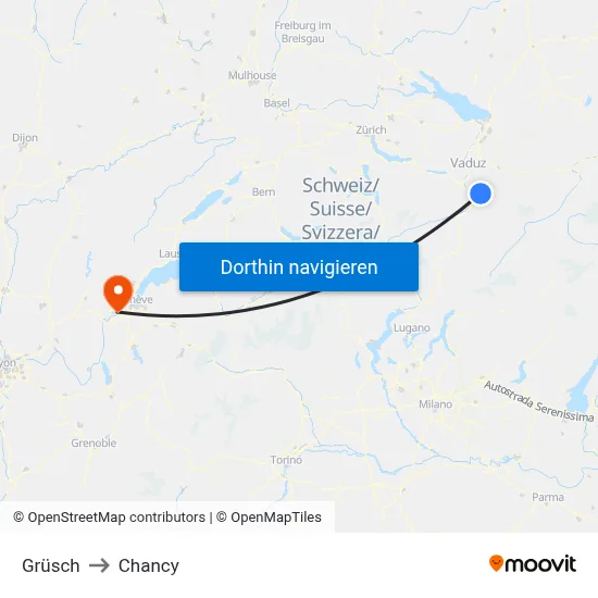 Grüsch to Chancy map