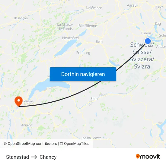 Stansstad to Chancy map