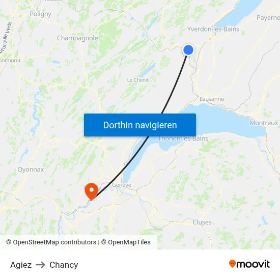 Agiez to Chancy map