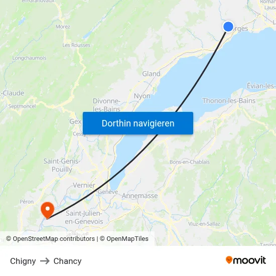 Chigny to Chancy map