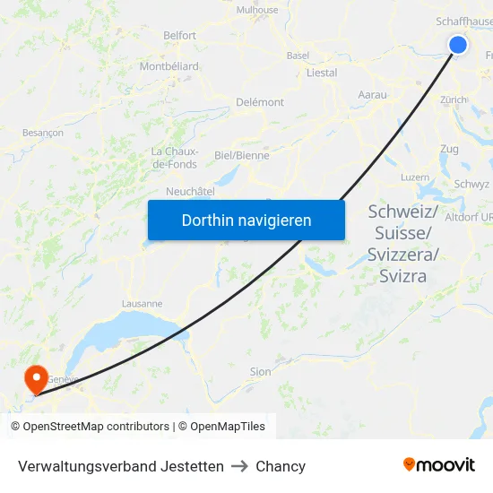 Verwaltungsverband Jestetten to Chancy map