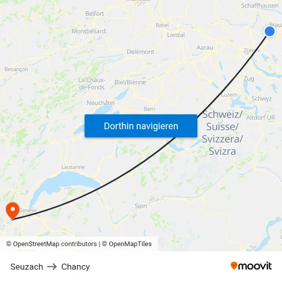 Seuzach to Chancy map